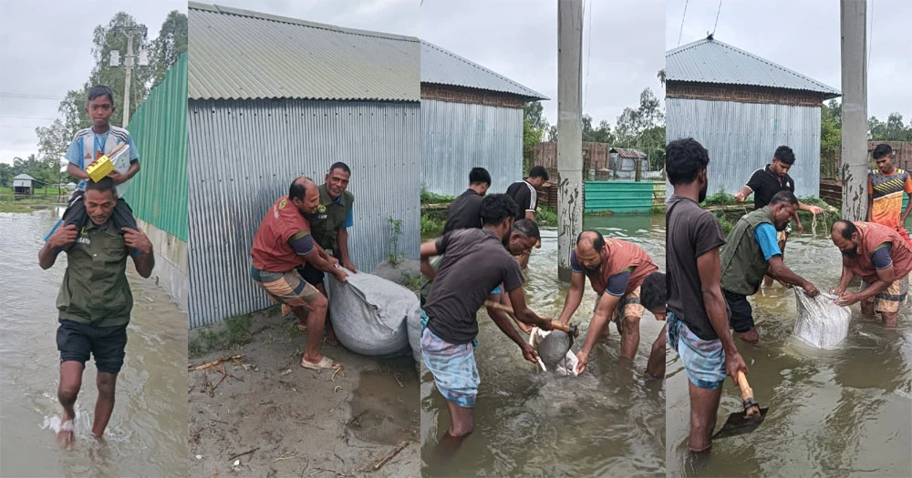 বন্যাকবলিত ডিমলায় আনসার-ভিডিপির স্বেচ্ছাশ্রম: ঝুঁকিপূর্ণ বৈদ্যুতিক খুঁটি রক্ষা, স্কুলশিশুদের নিরাপদে পারাপার